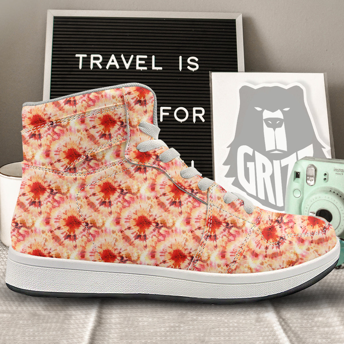 Tie Dye Orange And Red Color Print High Top Sneakers-grizzshop