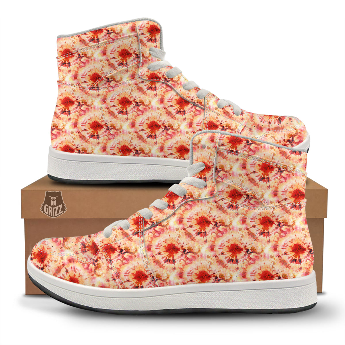 Tie Dye Orange And Red Color Print High Top Sneakers-grizzshop