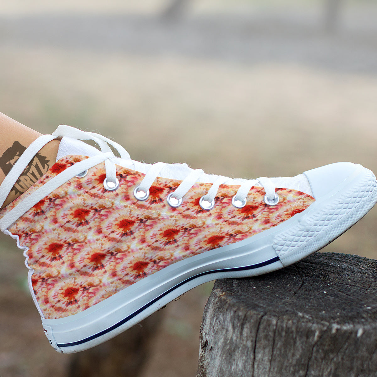 Tie Dye Orange And Red Color Print White High Top Shoes-grizzshop