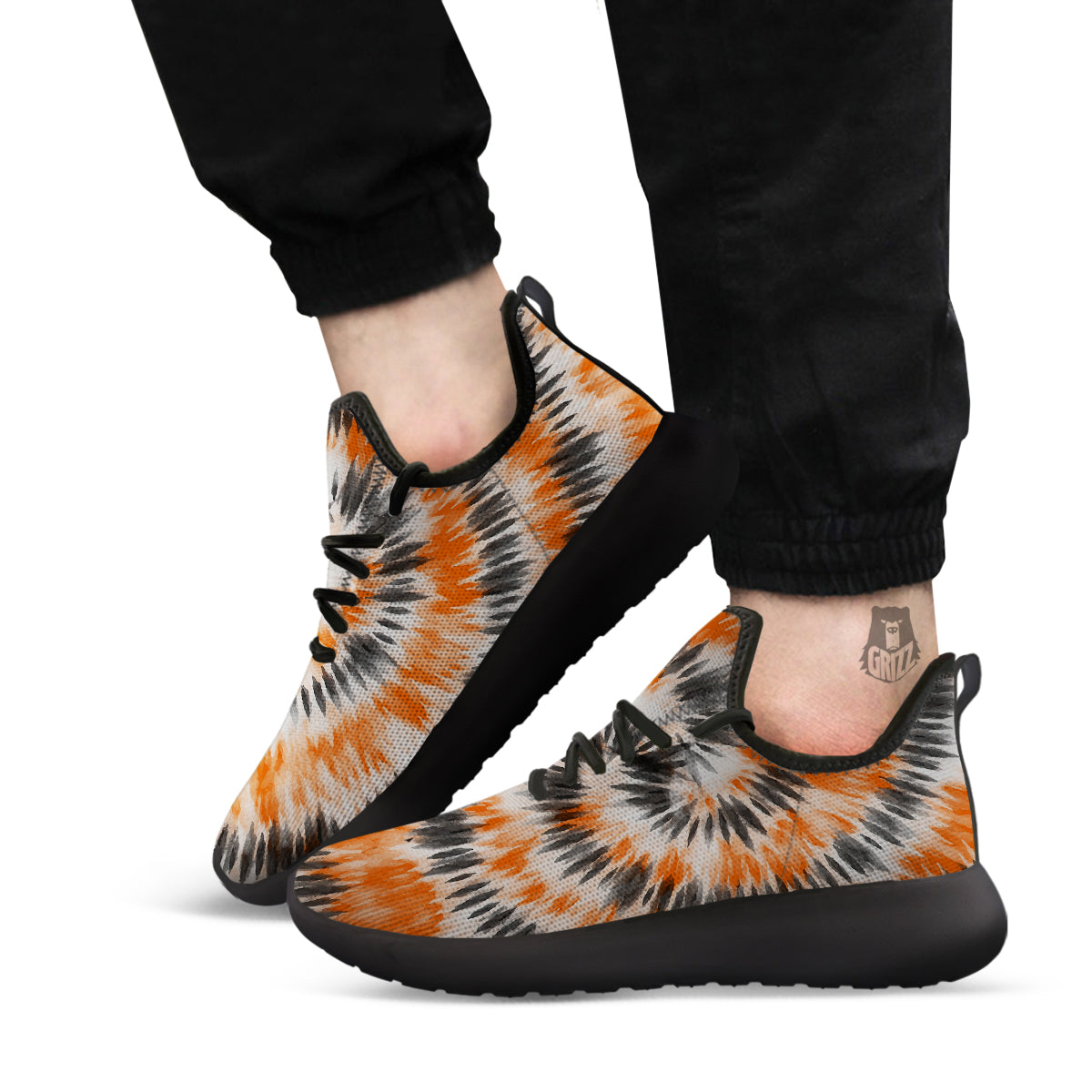 Tie Dye Orange Black Watercolor Print Black Athletic Shoes-grizzshop