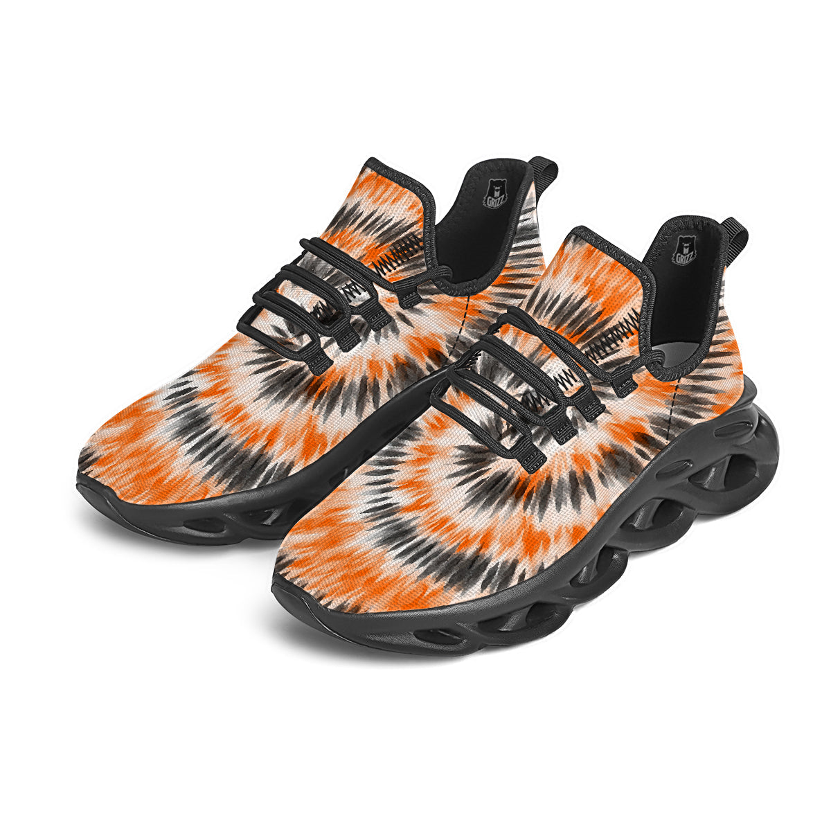 Tie Dye Orange Black Watercolor Print Black Running Shoes-grizzshop