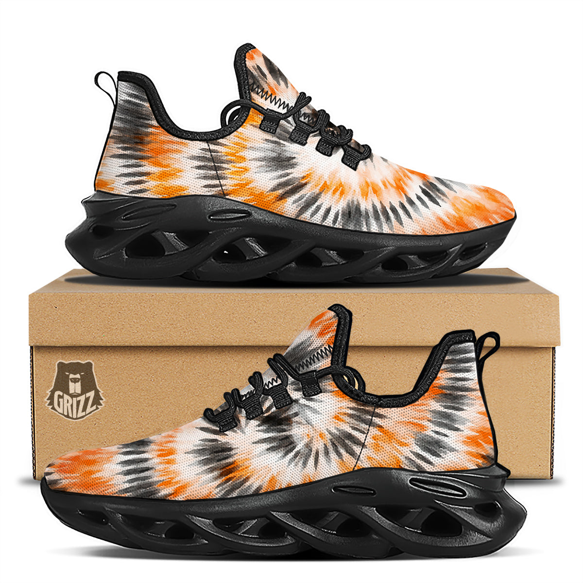 Tie Dye Orange Black Watercolor Print Black Running Shoes-grizzshop