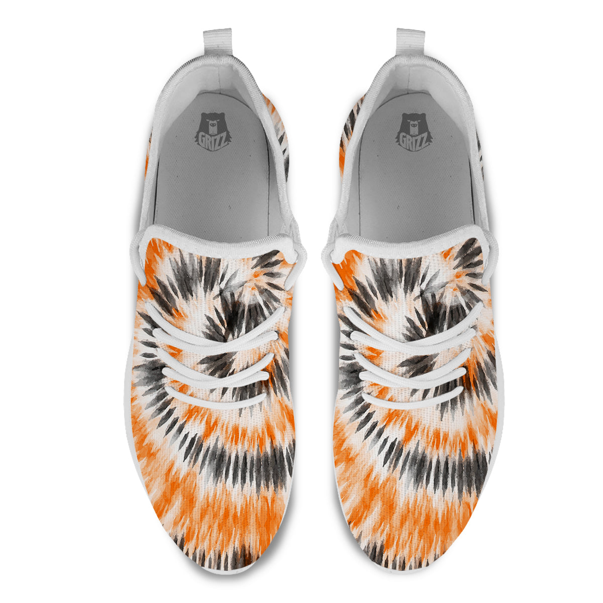 Tie Dye Orange Black Watercolor Print White Athletic Shoes-grizzshop