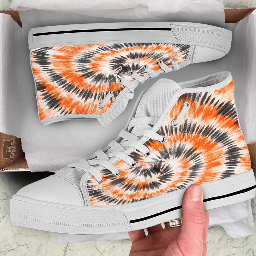 Tie Dye Orange Black Watercolor Print White High Top Shoes-grizzshop