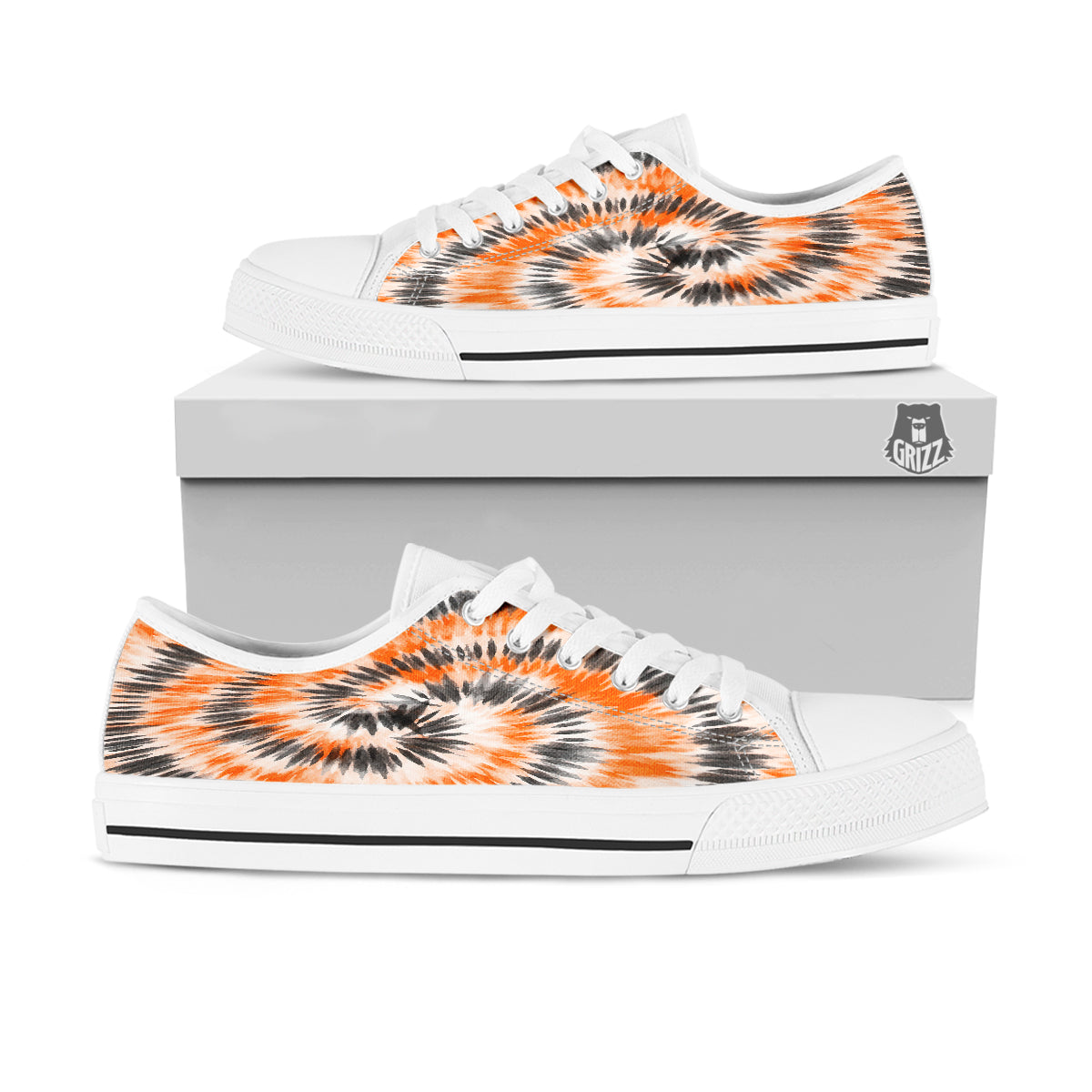 Tie Dye Orange Black Watercolor Print White Low Top Shoes-grizzshop