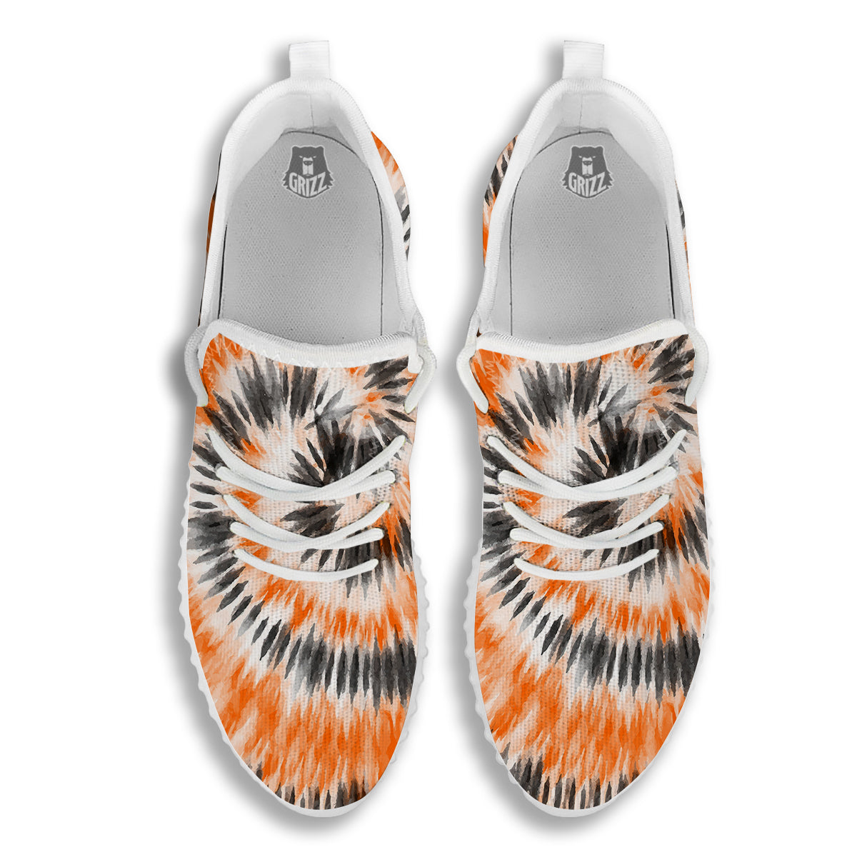 Tie Dye Orange Black Watercolor Print White Walking Shoes-grizzshop