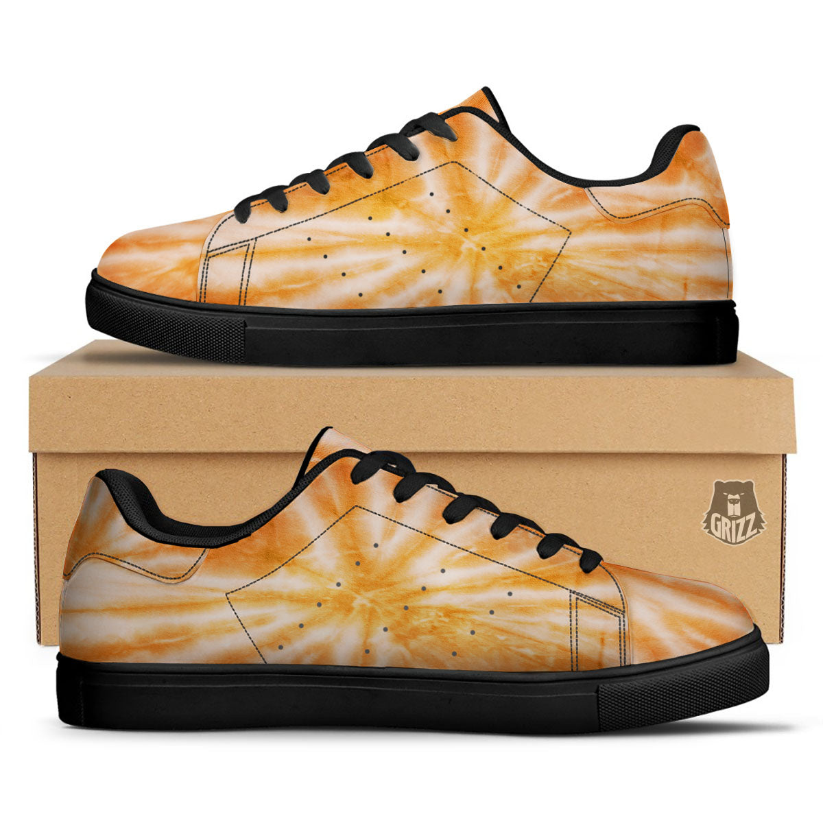 Tie Dye Orange Print Black Low Top Sneakers-grizzshop
