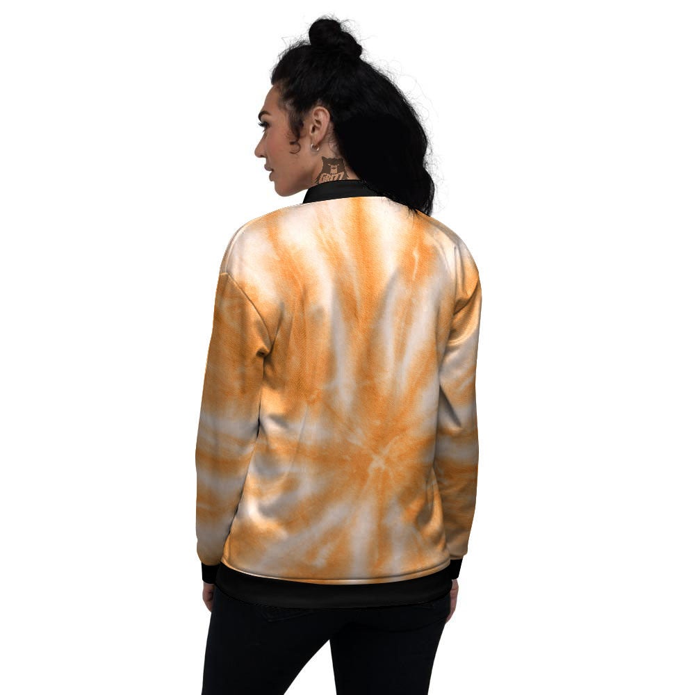 Tie Dye Orange Print Women's Bomber Jacket-grizzshop