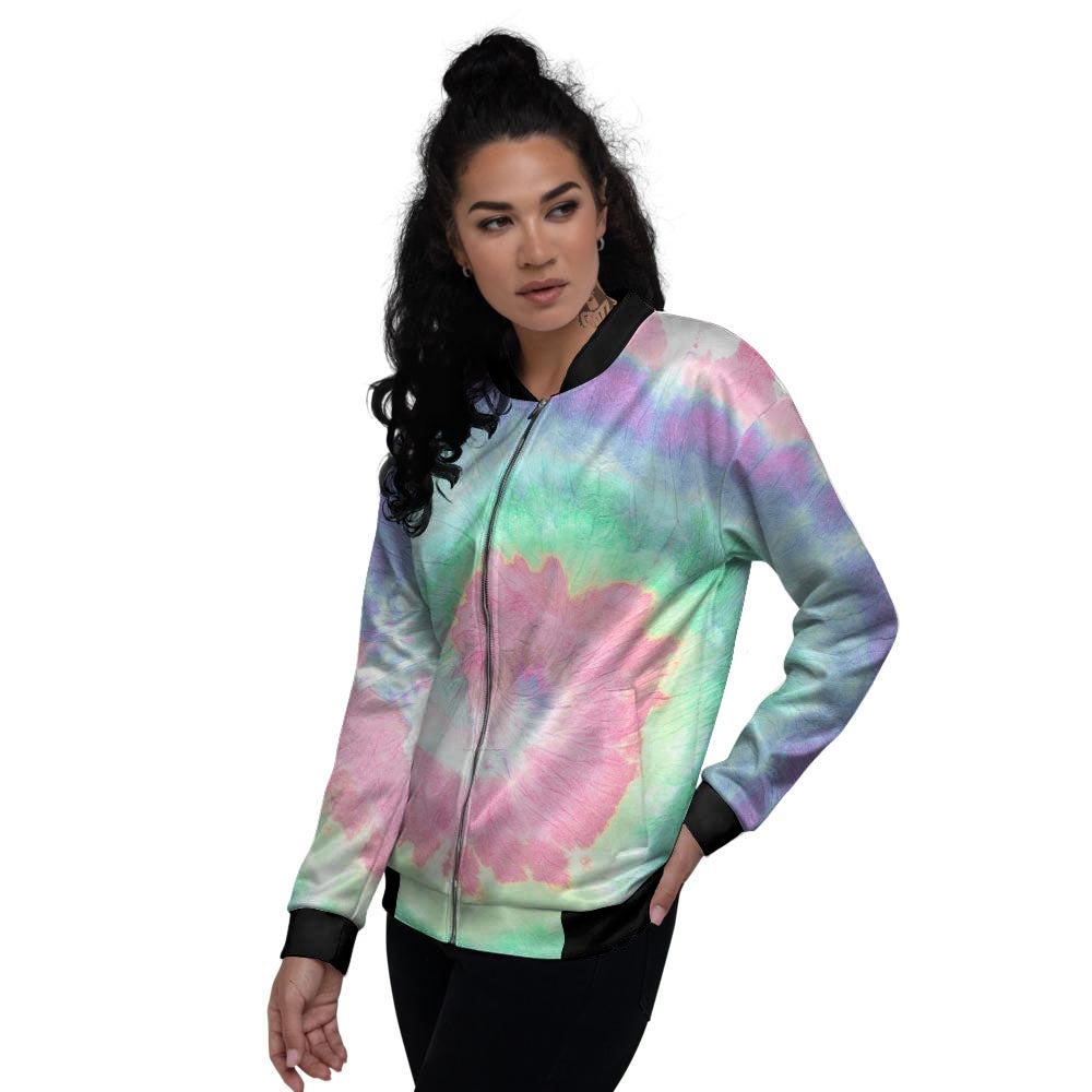 Tie Dye Pastel Print Women's Bomber Jacket-grizzshop