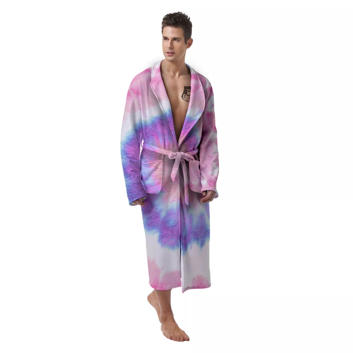 Tie Dye Pastel Spiral Print Men's Robe-grizzshop