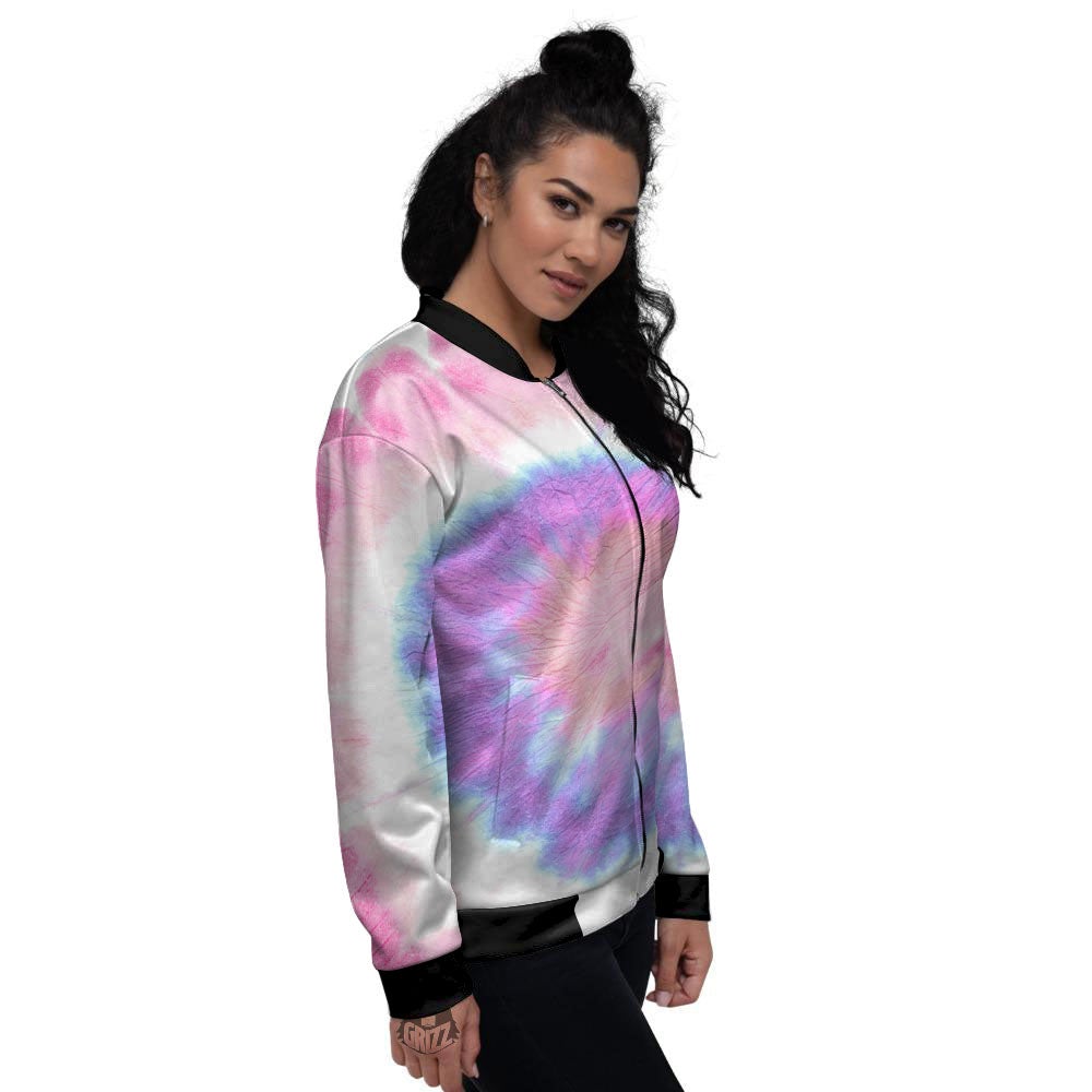 Tie Dye Pastel Spiral Print Women's Bomber Jacket-grizzshop