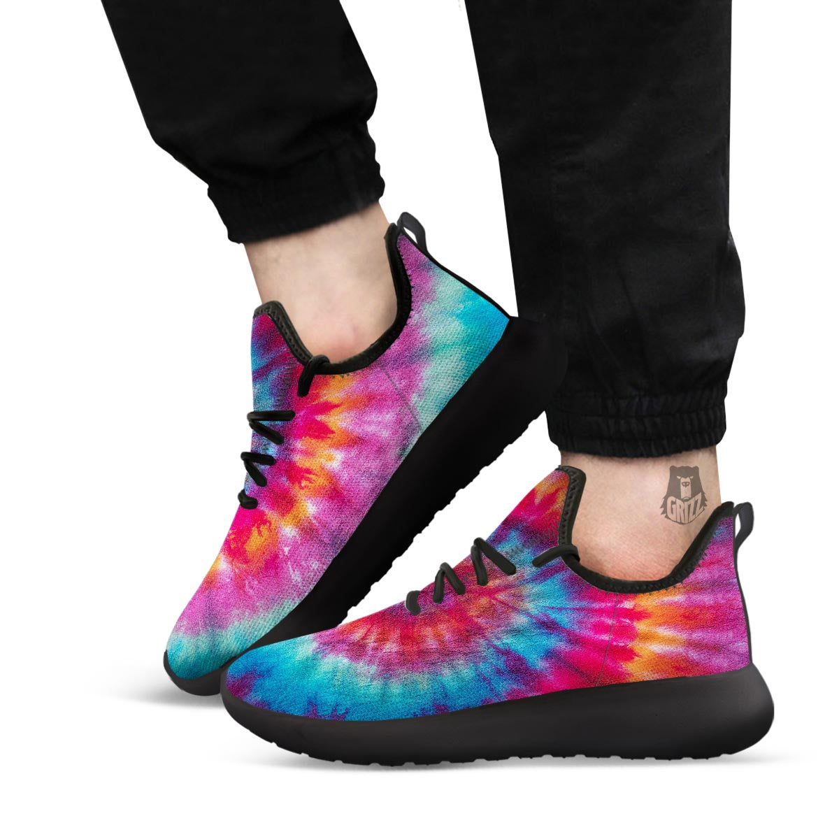 Tie Dye Pattern Print Black Athletic Shoes-grizzshop