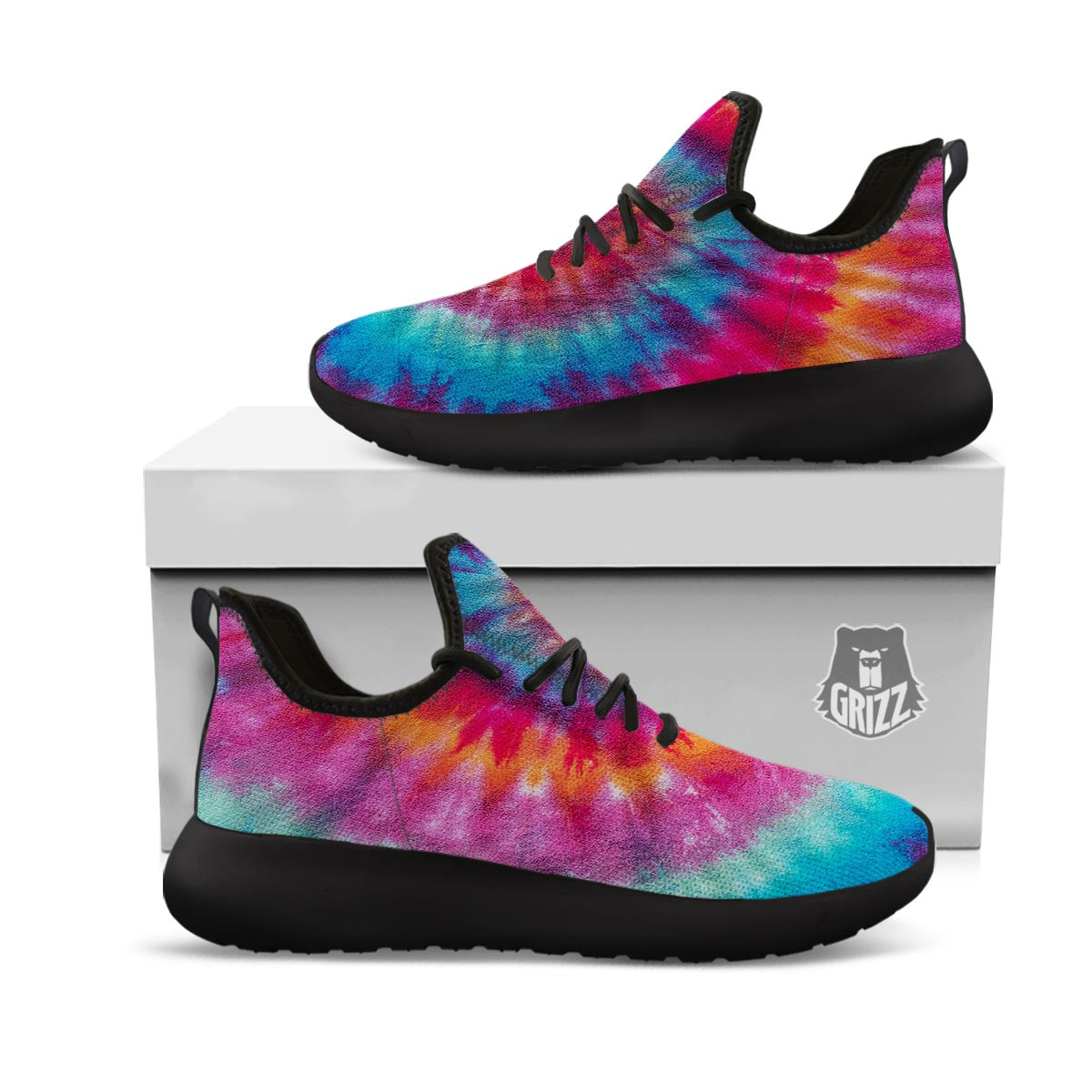 Tie Dye Pattern Print Black Athletic Shoes-grizzshop