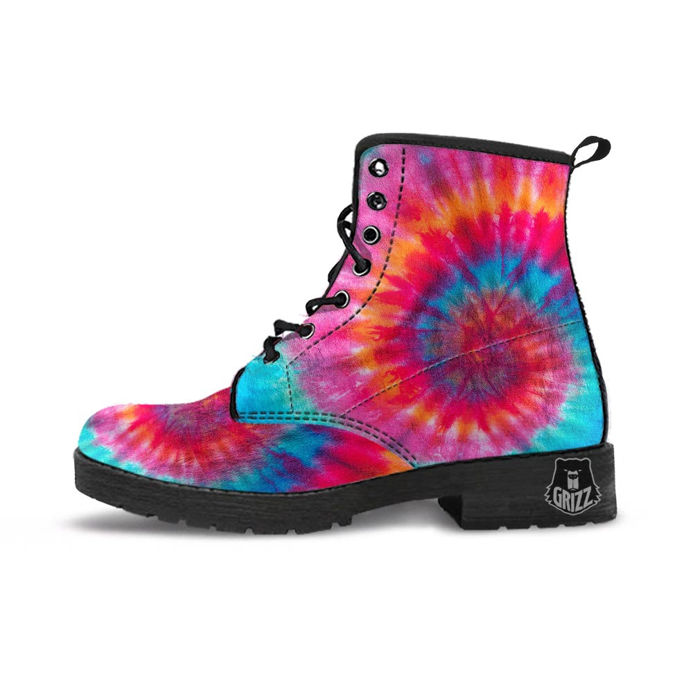 Tie Dye Pattern Print Leather Boots-grizzshop