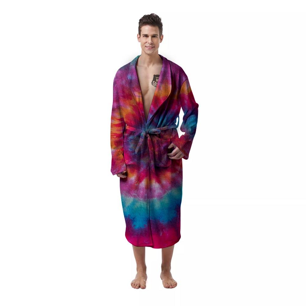 Tie Dye Pattern Print Men's Robe-grizzshop