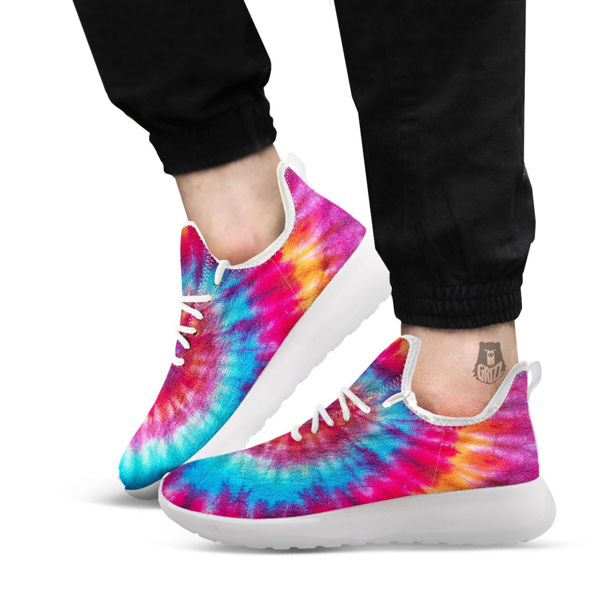 Tie Dye Pattern Print White Athletic Shoes-grizzshop