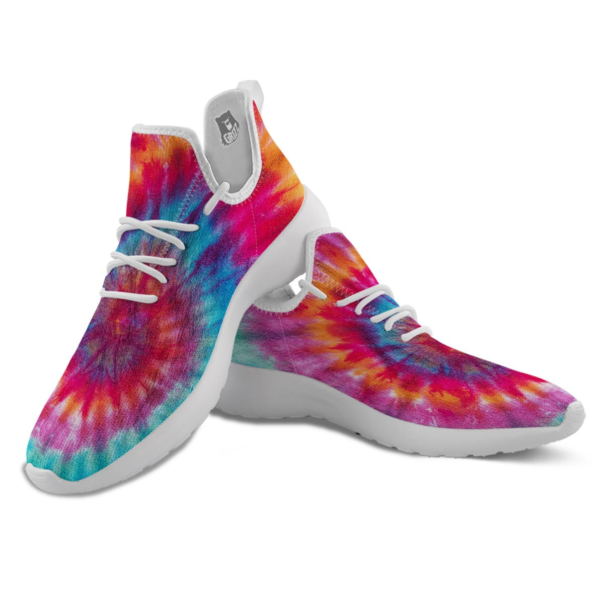 Tie Dye Pattern Print White Athletic Shoes-grizzshop