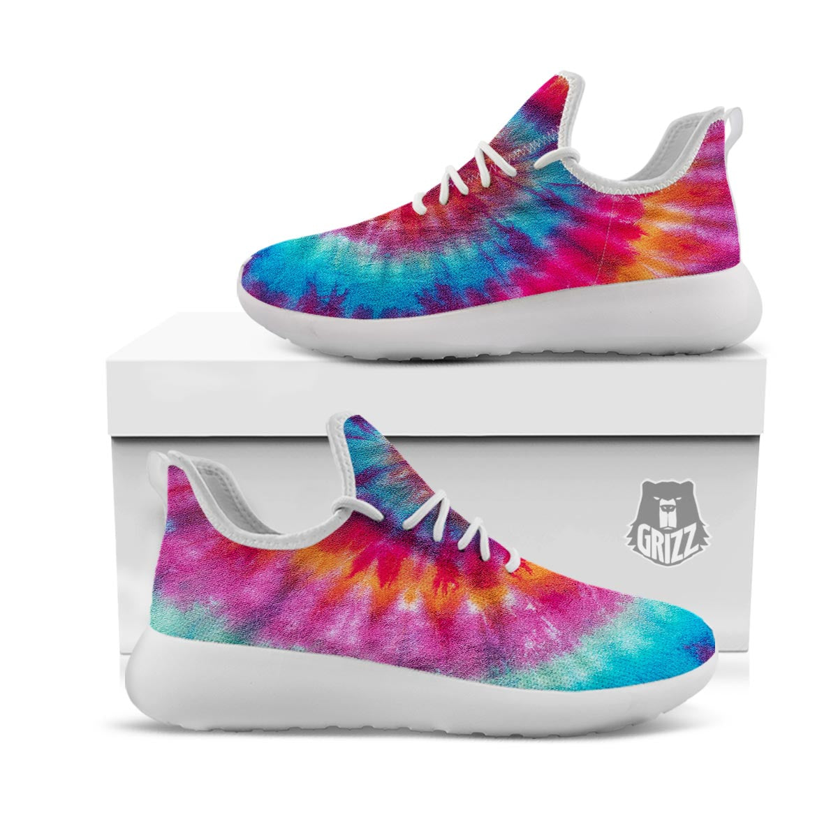 Tie Dye Pattern Print White Athletic Shoes-grizzshop