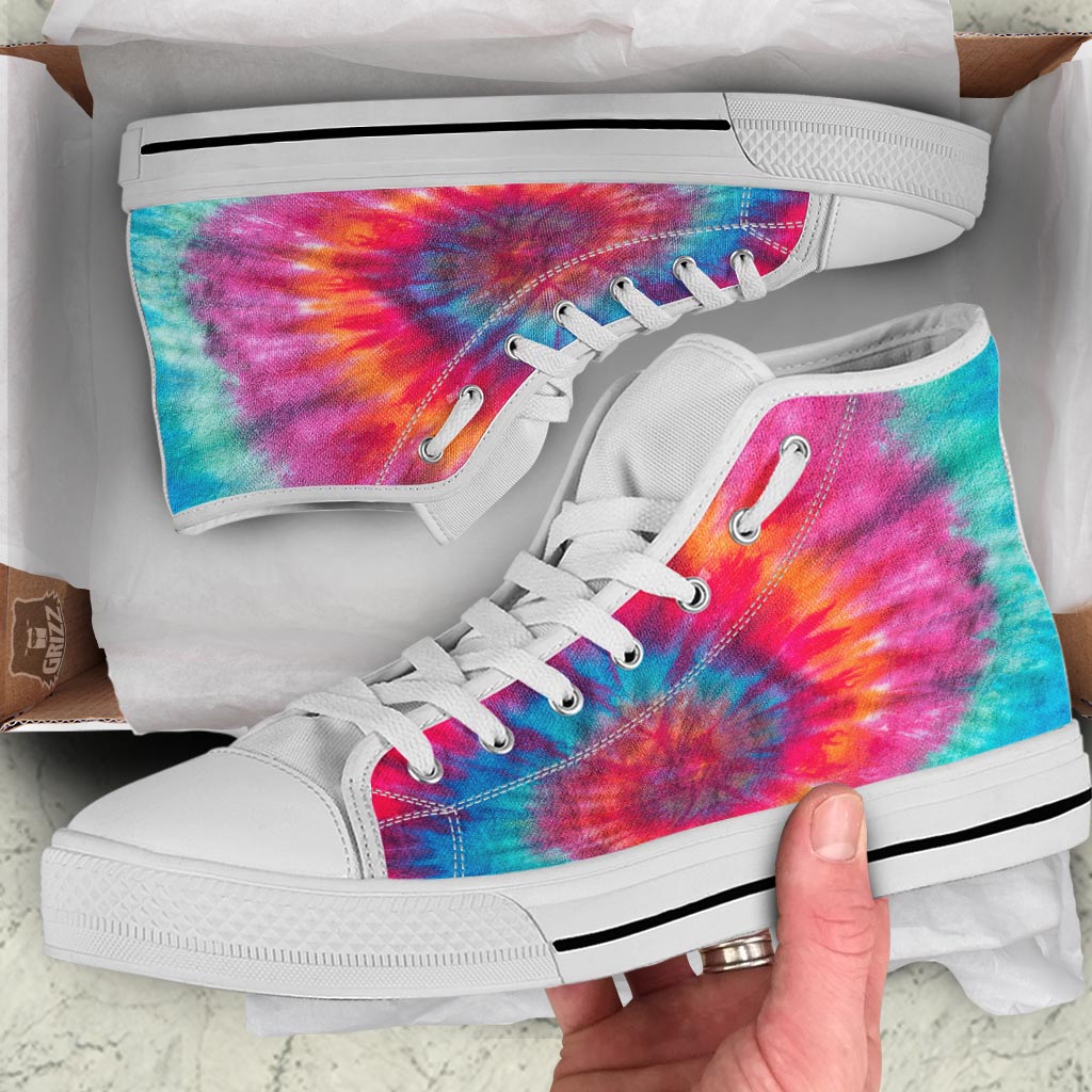 Tie Dye Pattern Print White High Top Shoes-grizzshop