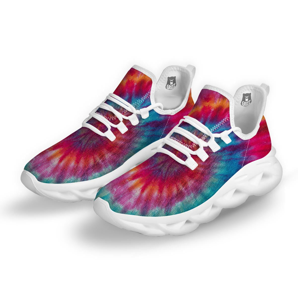 Tie Dye Pattern Print White Running Shoes-grizzshop