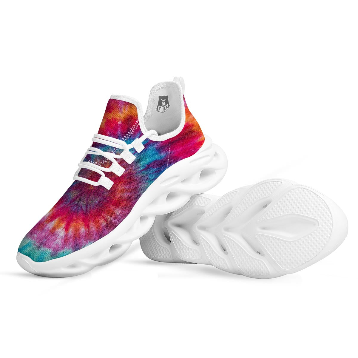 Tie Dye Pattern Print White Running Shoes-grizzshop