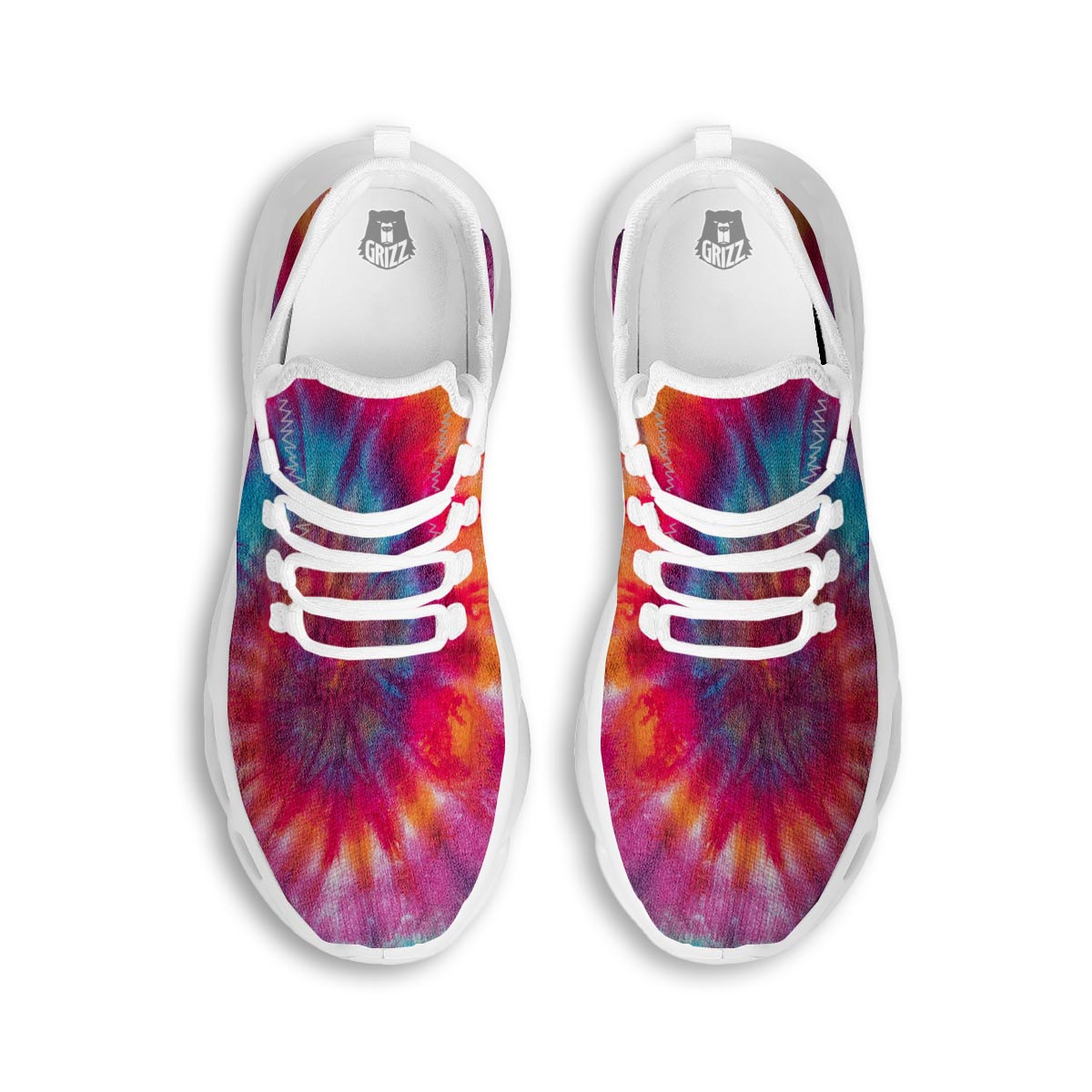 Tie Dye Pattern Print White Running Shoes-grizzshop