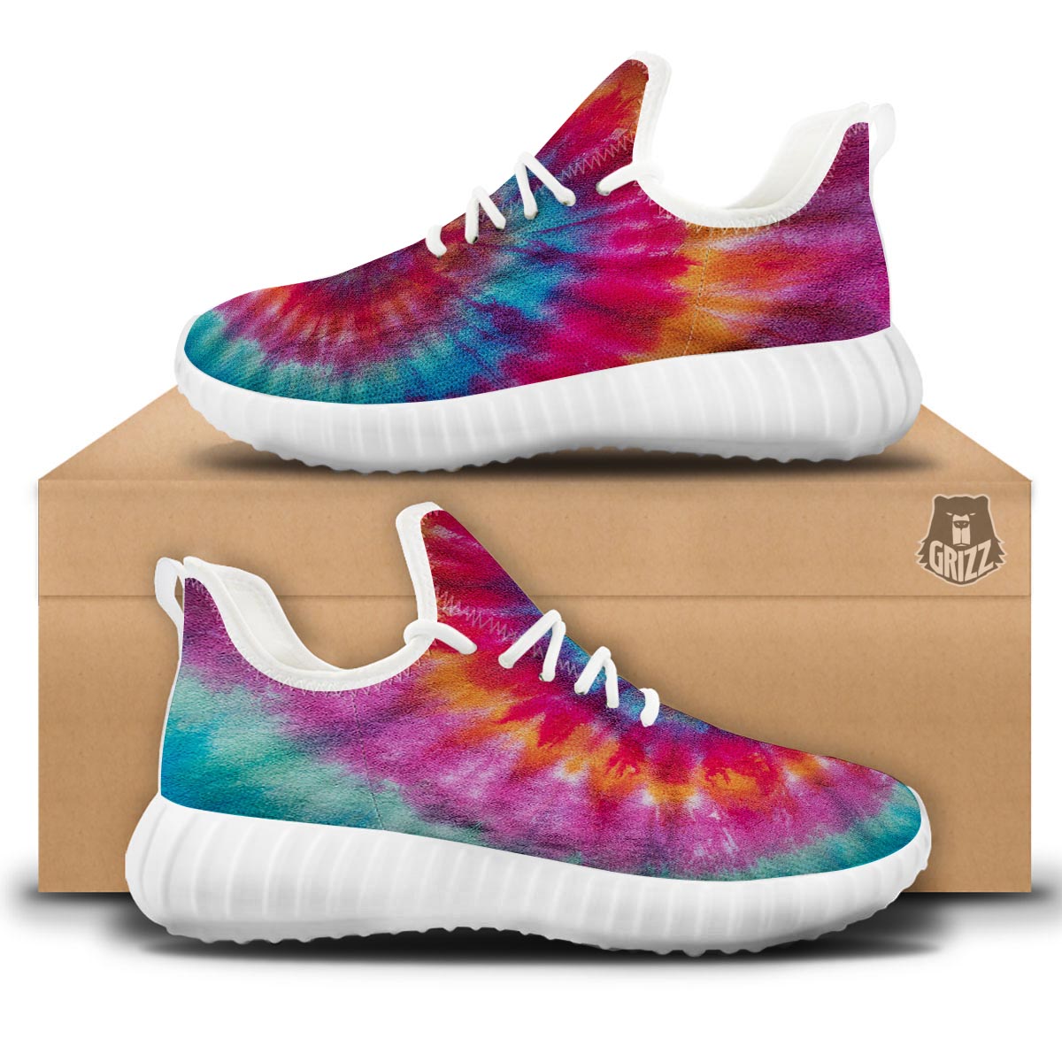 Tie Dye Pattern Print White Walking Shoes-grizzshop