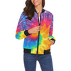 Tie Dye Pattern Print Women Casual Bomber Jacket-grizzshop