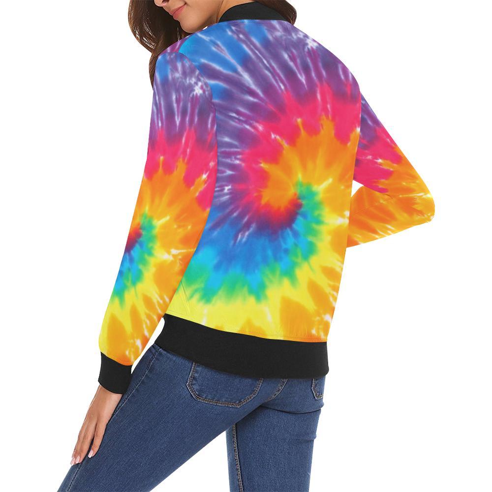 Tie Dye Pattern Print Women Casual Bomber Jacket-grizzshop