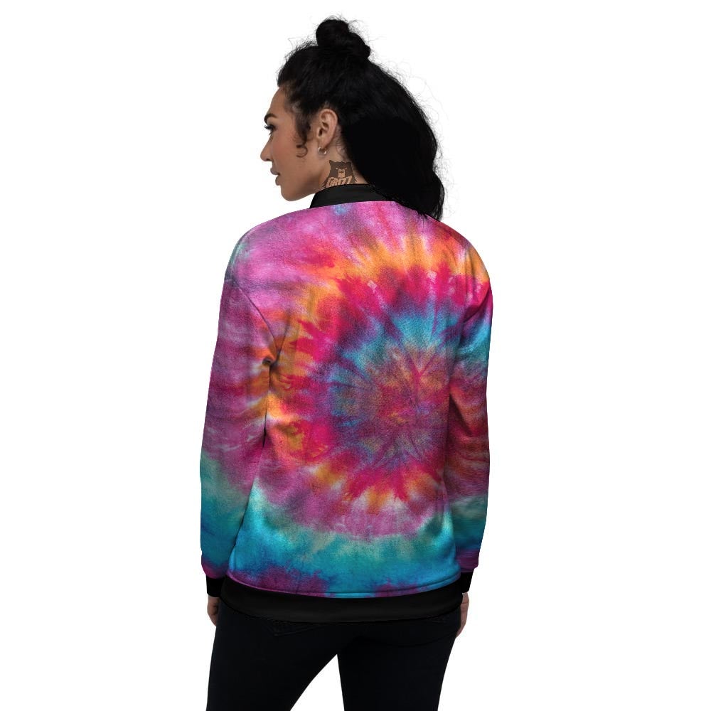 Tie Dye Pattern Print Women's Bomber Jacket-grizzshop