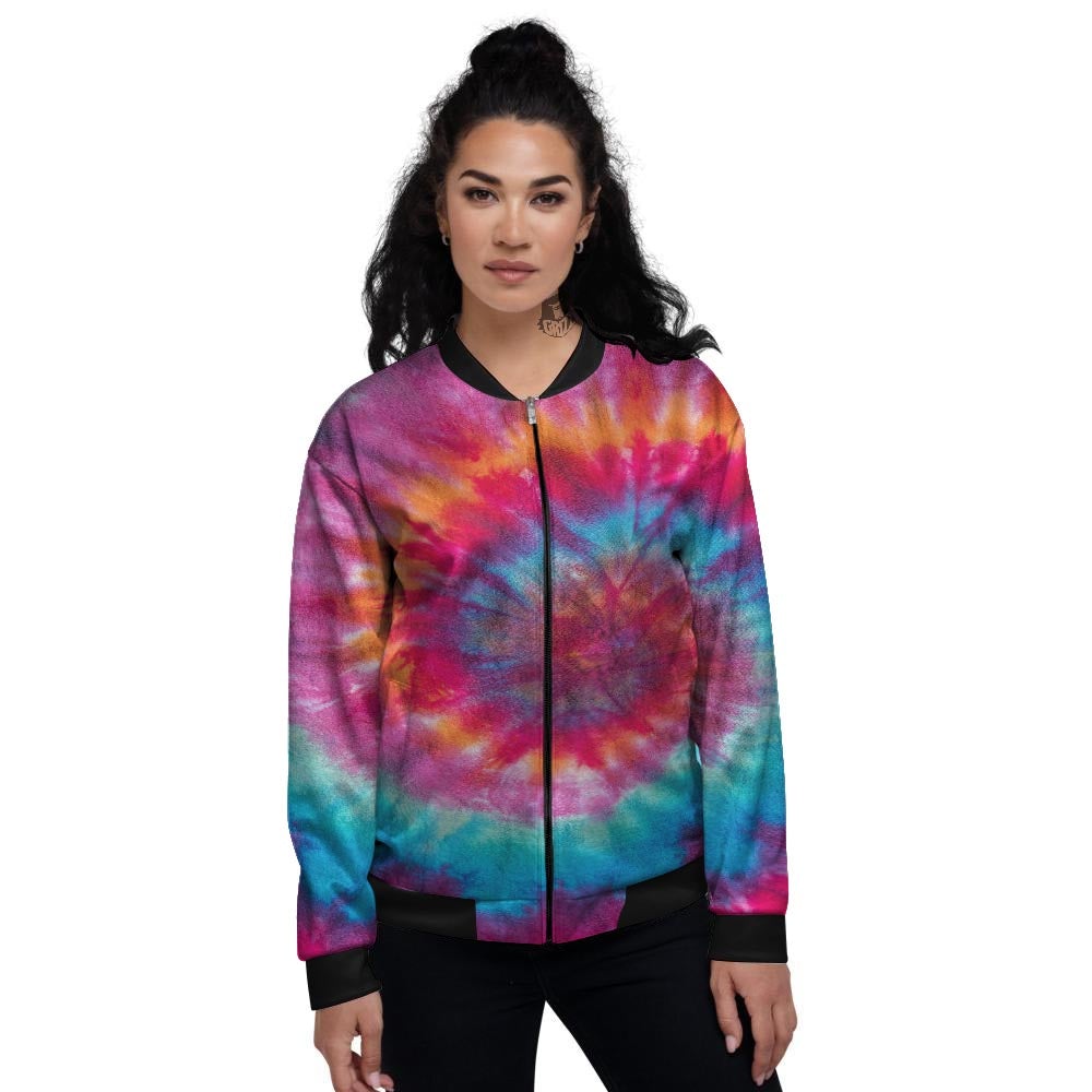 Tie Dye Pattern Print Women's Bomber Jacket-grizzshop