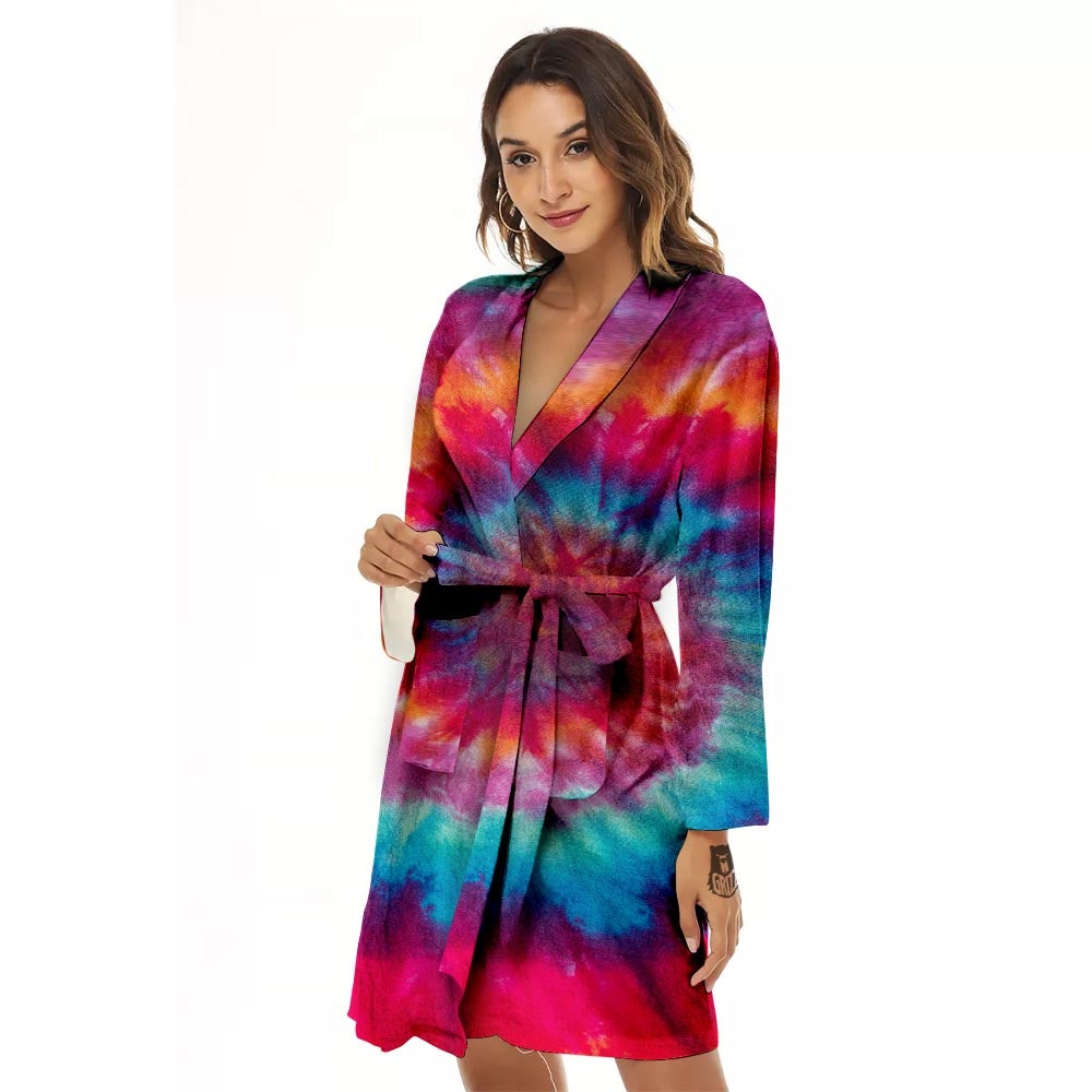 Tie Dye Pattern Print Women's Robe-grizzshop