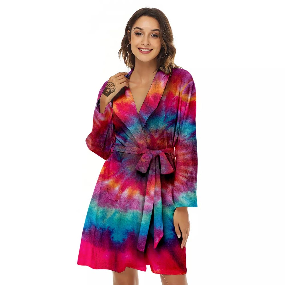 Tie Dye Pattern Print Women's Robe-grizzshop