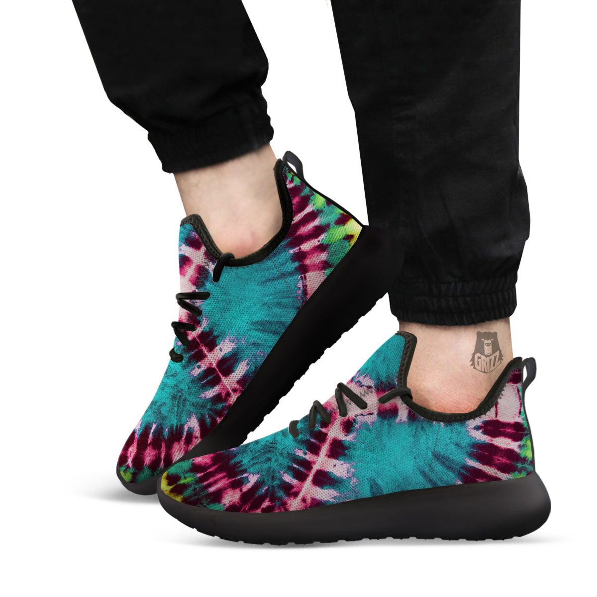 Tie Dye Peace Sign Print Black Athletic Shoes-grizzshop