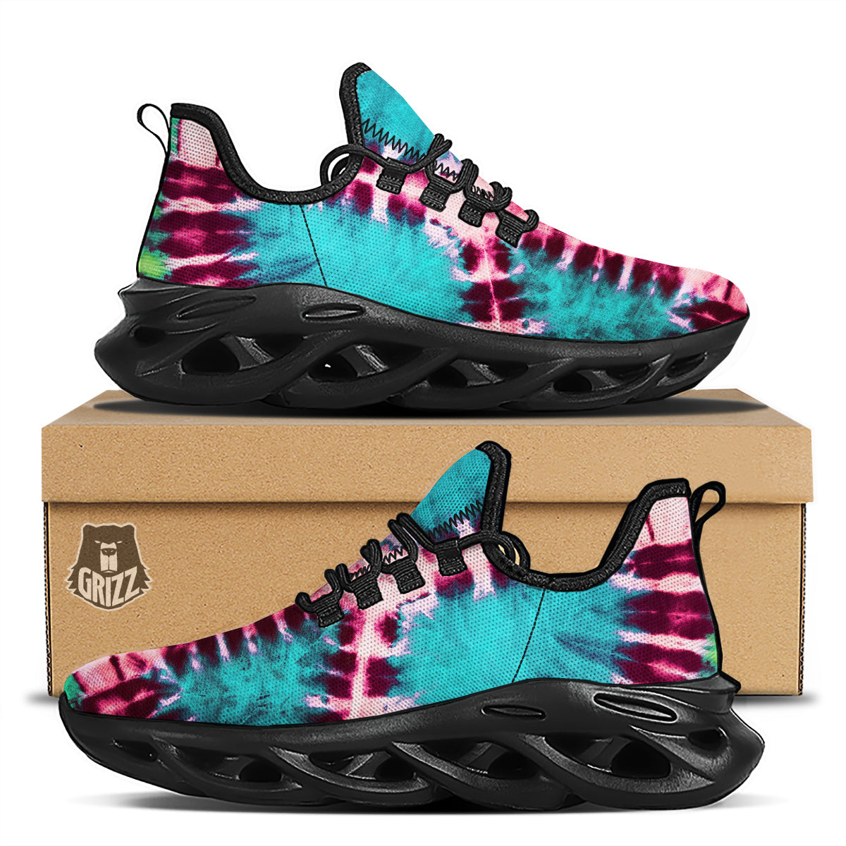 Tie Dye Peace Sign Print Black Running Shoes-grizzshop