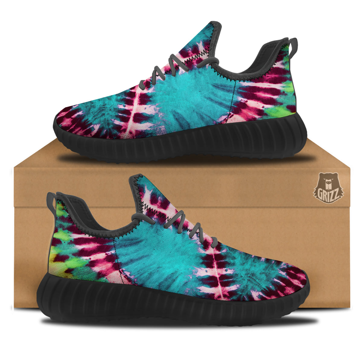 Tie Dye Peace Sign Print Black Walking Shoes-grizzshop
