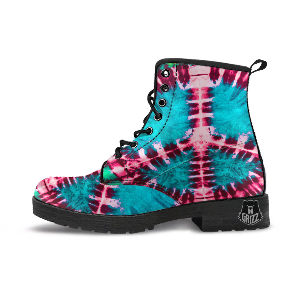 Tie Dye Peace Sign Print Leather Boots-grizzshop