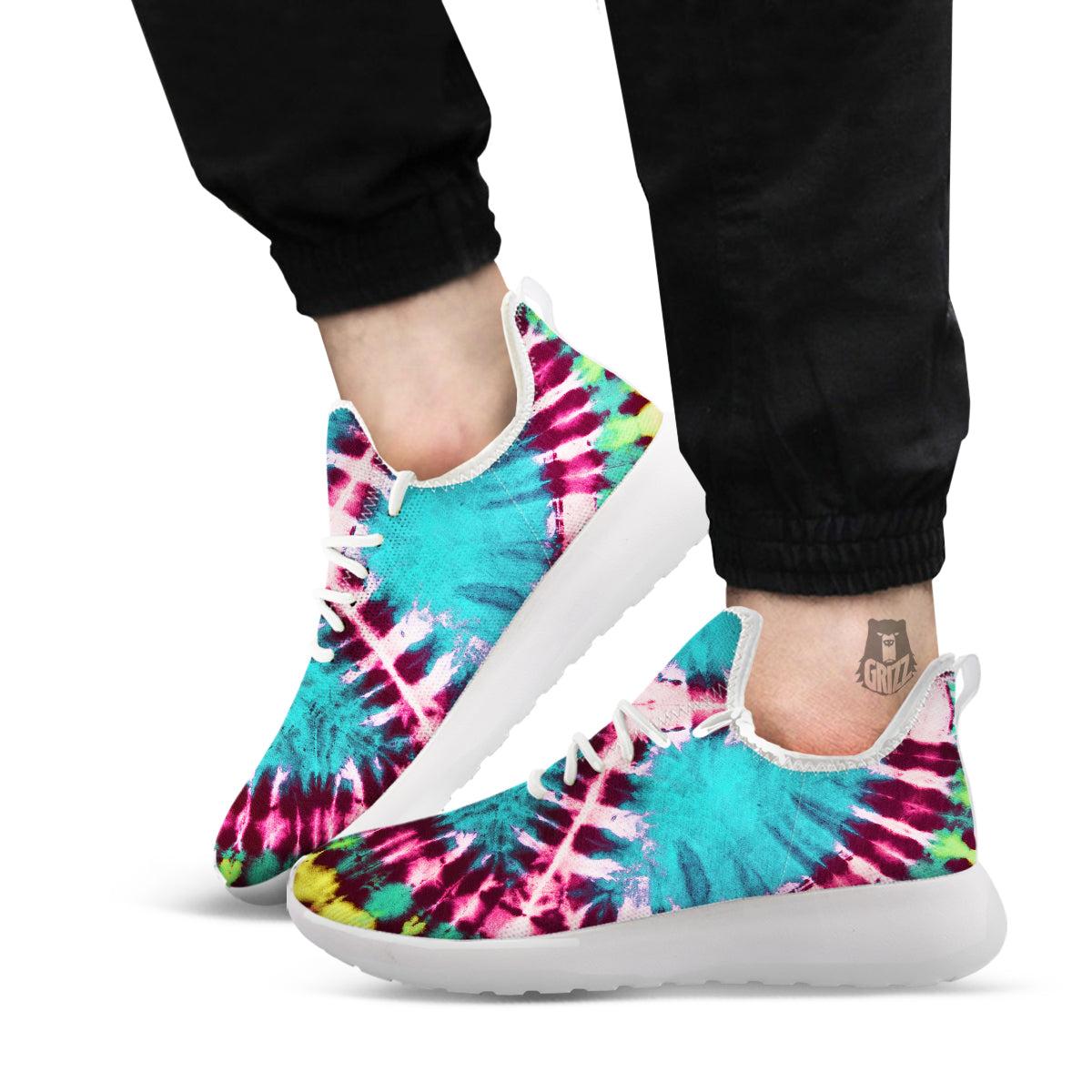 Tie Dye Peace Sign Print White Athletic Shoes-grizzshop