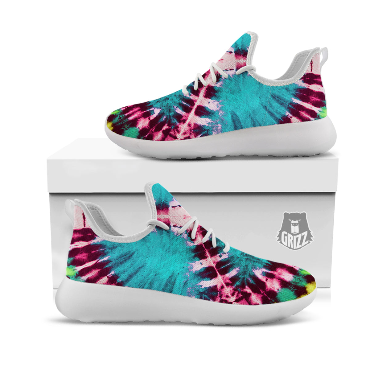 Tie Dye Peace Sign Print White Athletic Shoes-grizzshop