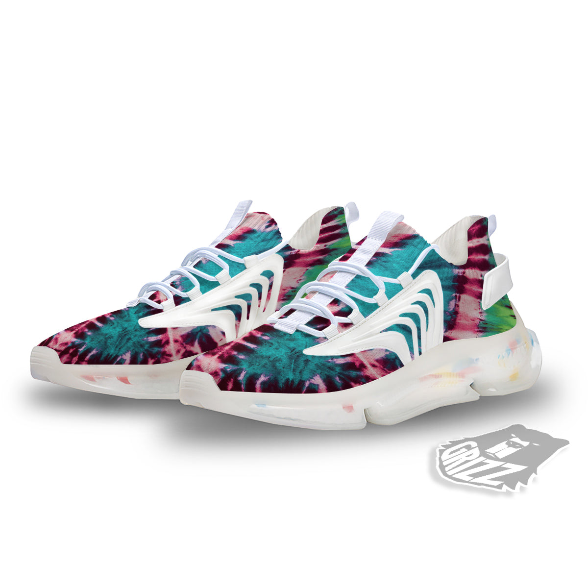 Tie Dye Peace Sign Print White Gym Shoes-grizzshop