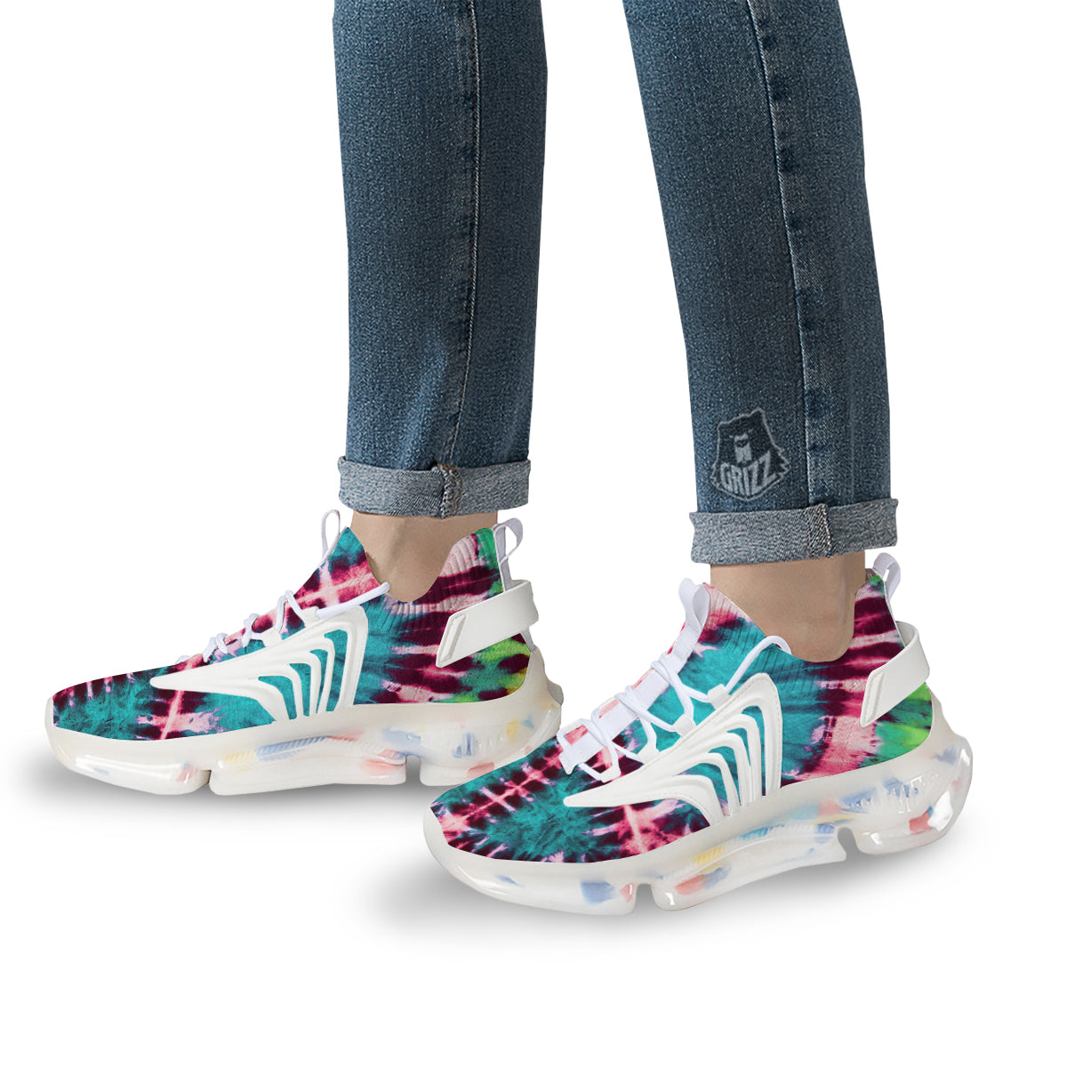 Tie Dye Peace Sign Print White Gym Shoes-grizzshop