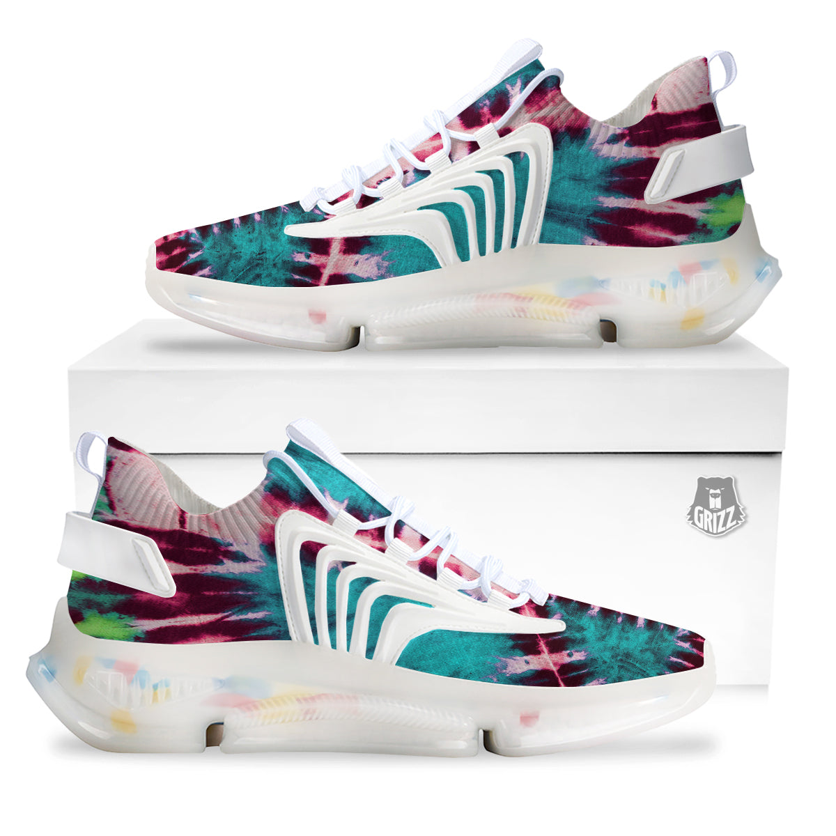 Tie Dye Peace Sign Print White Gym Shoes-grizzshop