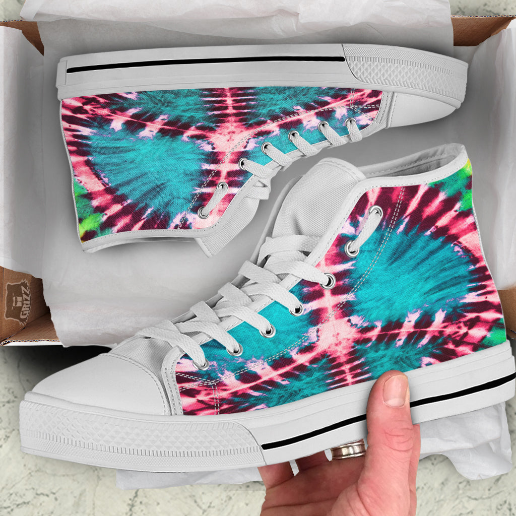 Tie Dye Peace Sign Print White High Top Shoes-grizzshop