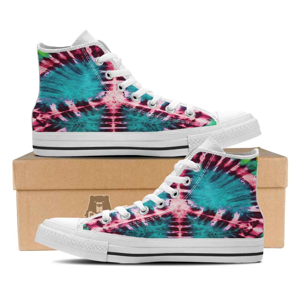 Tie Dye Peace Sign Print White High Top Shoes-grizzshop