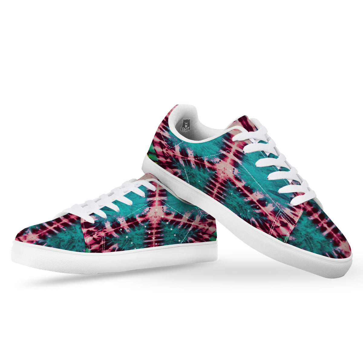 Tie Dye Peace Sign Print White Low Top Sneakers-grizzshop