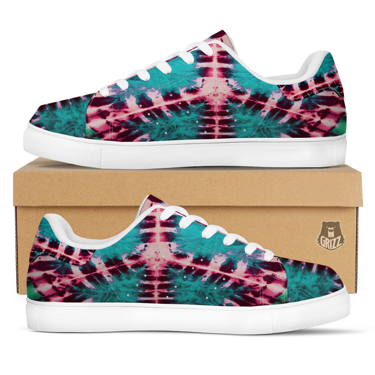Tie Dye Peace Sign Print White Low Top Sneakers-grizzshop