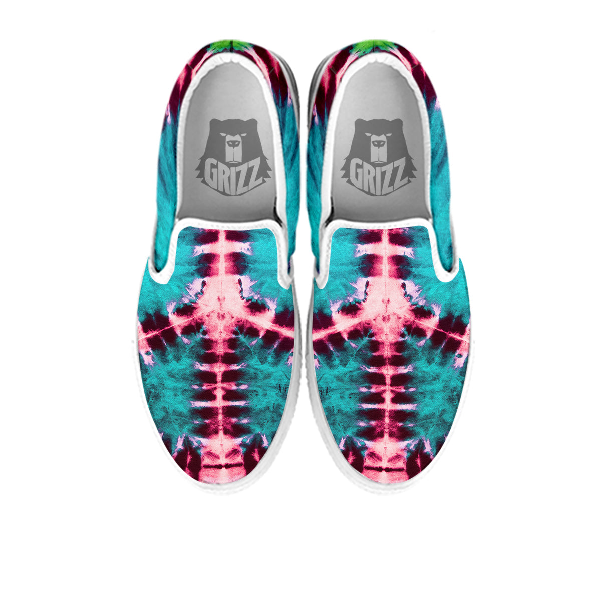 Tie Dye Peace Sign Print White Slip On Shoes-grizzshop