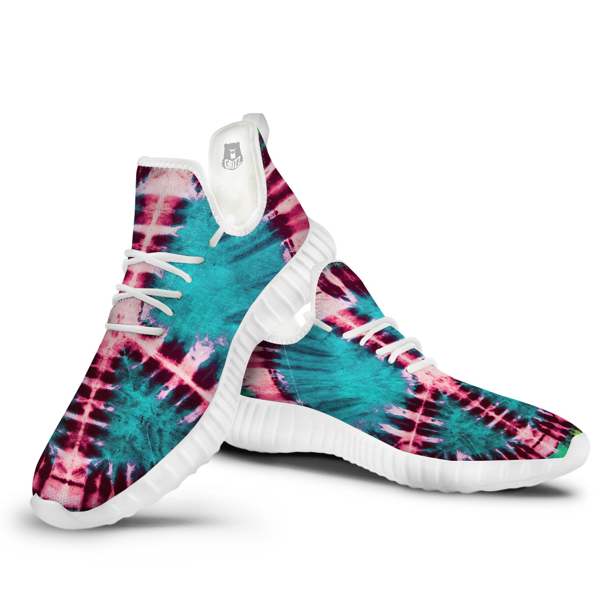 Tie Dye Peace Sign Print White Walking Shoes-grizzshop