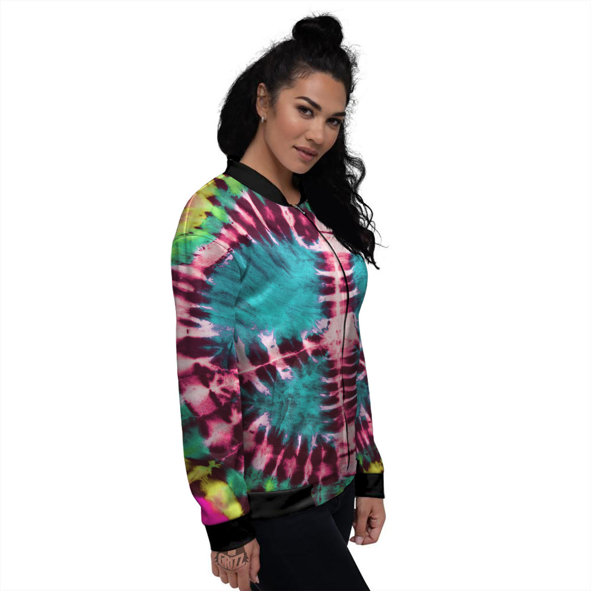 Tie Dye Peace Sign Print Women's Bomber Jacket-grizzshop