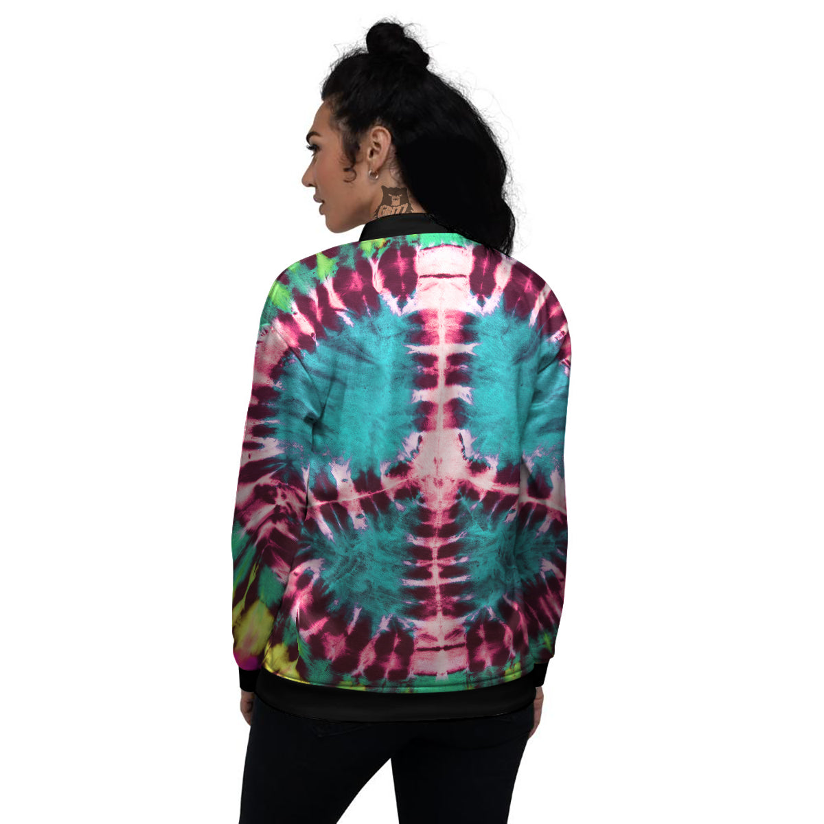 Tie Dye Peace Sign Print Women's Bomber Jacket-grizzshop